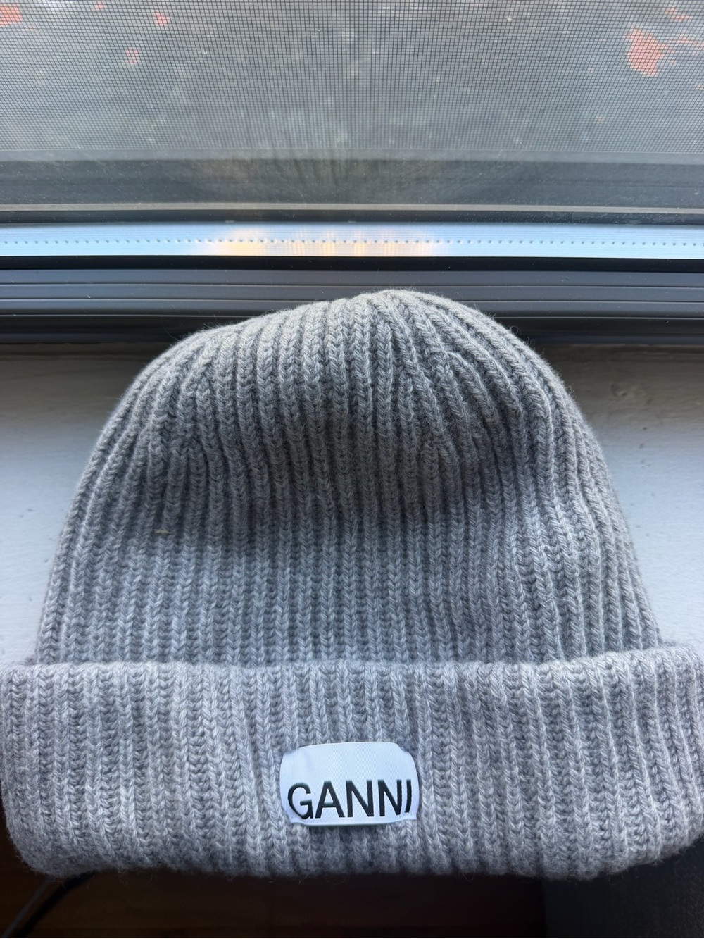 Ganni Ribbed Knit Beanie - Light Gray